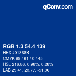カラーコード: RGB 1.3 54.4 139 | qconv.com