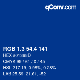 カラーコード: RGB 1.3 54.4 141 | qconv.com