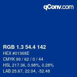 カラーコード: RGB 1.3 54.4 142 | qconv.com