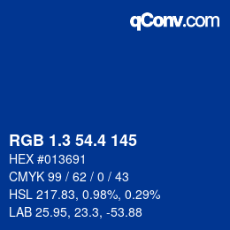 カラーコード: RGB 1.3 54.4 145 | qconv.com