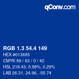 カラーコード: RGB 1.3 54.4 149 | qconv.com