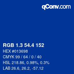 カラーコード: RGB 1.3 54.4 152 | qconv.com