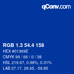 カラーコード: RGB 1.3 54.4 158 | qconv.com