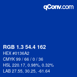 カラーコード: RGB 1.3 54.4 162 | qconv.com