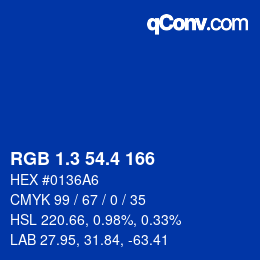 カラーコード: RGB 1.3 54.4 166 | qconv.com