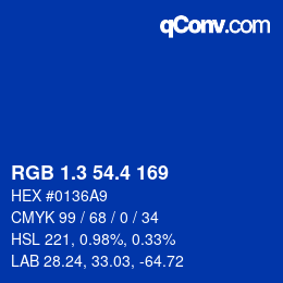 カラーコード: RGB 1.3 54.4 169 | qconv.com