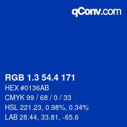 カラーコード: RGB 1.3 54.4 171 | qconv.com