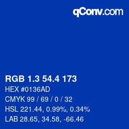 カラーコード: RGB 1.3 54.4 173 | qconv.com