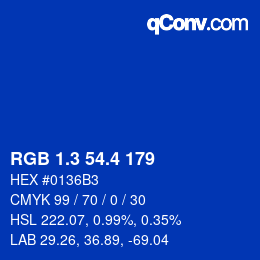 カラーコード: RGB 1.3 54.4 179 | qconv.com