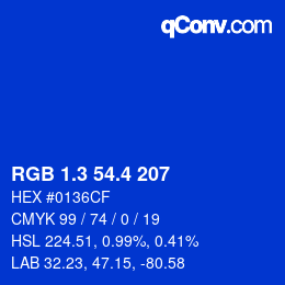 カラーコード: RGB 1.3 54.4 207 | qconv.com