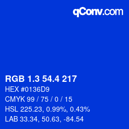 カラーコード: RGB 1.3 54.4 217 | qconv.com