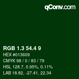 カラーコード: RGB 1.3 54.4 9 | qconv.com