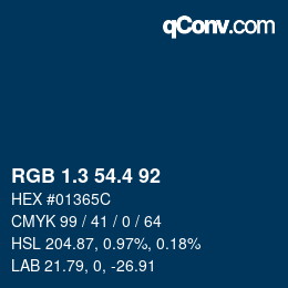 カラーコード: RGB 1.3 54.4 92 | qconv.com