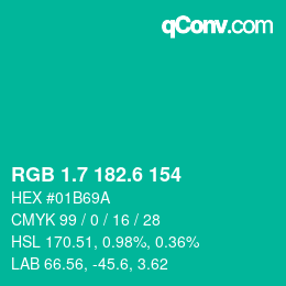 カラーコード: RGB 1.7 182.6 154 | qconv.com