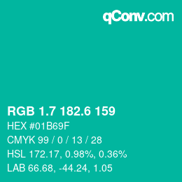 カラーコード: RGB 1.7 182.6 159 | qconv.com