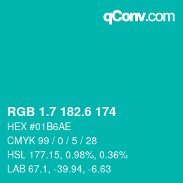カラーコード: RGB 1.7 182.6 174 | qconv.com