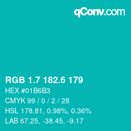 カラーコード: RGB 1.7 182.6 179 | qconv.com