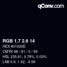 カラーコード: RGB 1.7 2.6 14 | qconv.com