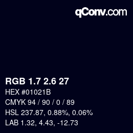 カラーコード: RGB 1.7 2.6 27 | qconv.com
