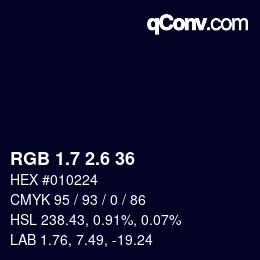 カラーコード: RGB 1.7 2.6 36 | qconv.com