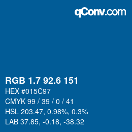 カラーコード: RGB 1.7 92.6 151 | qconv.com