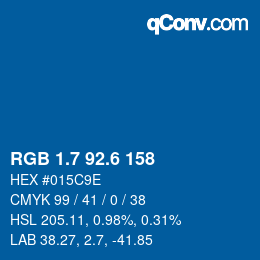 カラーコード: RGB 1.7 92.6 158 | qconv.com
