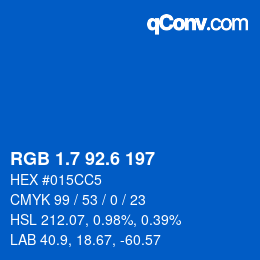 カラーコード: RGB 1.7 92.6 197 | qconv.com