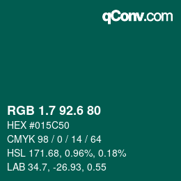 カラーコード: RGB 1.7 92.6 80 | qconv.com