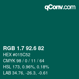 カラーコード: RGB 1.7 92.6 82 | qconv.com