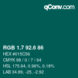カラーコード: RGB 1.7 92.6 86 | qconv.com