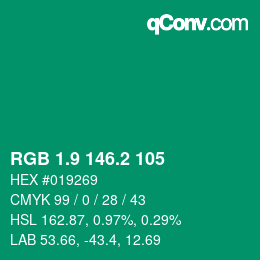 カラーコード: RGB 1.9 146.2 105 | qconv.com