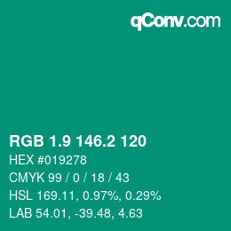 カラーコード: RGB 1.9 146.2 120 | qconv.com