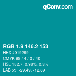 カラーコード: RGB 1.9 146.2 153 | qconv.com