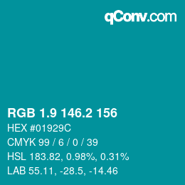 Color code: RGB 1.9 146.2 156 | qconv.com