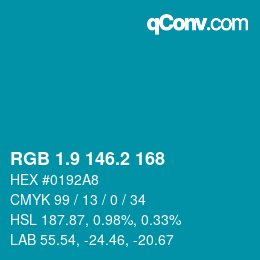 カラーコード: RGB 1.9 146.2 168 | qconv.com