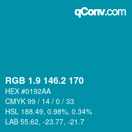 Color code: RGB 1.9 146.2 170 | qconv.com