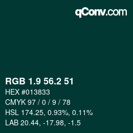 Color code: RGB 1.9 56.2 51 | qconv.com