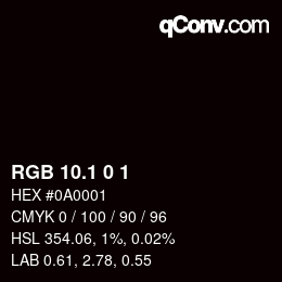 カラーコード: RGB 10.1 0 1 | qconv.com