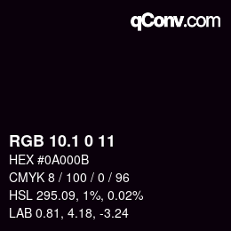 カラーコード: RGB 10.1 0 11 | qconv.com