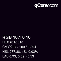 カラーコード: RGB 10.1 0 16 | qconv.com