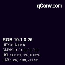 カラーコード: RGB 10.1 0 26 | qconv.com