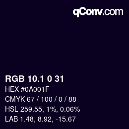 カラーコード: RGB 10.1 0 31 | qconv.com