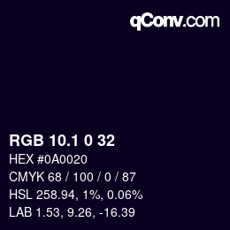 カラーコード: RGB 10.1 0 32 | qconv.com