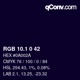 カラーコード: RGB 10.1 0 42 | qconv.com