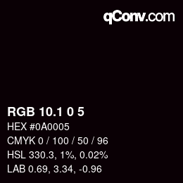 Color code: RGB 10.1 0 5 | qconv.com