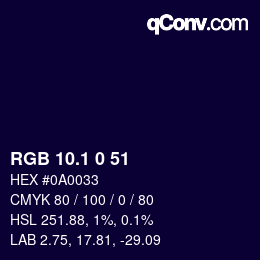 カラーコード: RGB 10.1 0 51 | qconv.com