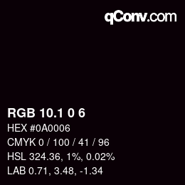 カラーコード: RGB 10.1 0 6 | qconv.com