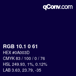 カラーコード: RGB 10.1 0 61 | qconv.com