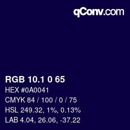 カラーコード: RGB 10.1 0 65 | qconv.com