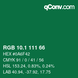 カラーコード: RGB 10.1 111 66 | qconv.com